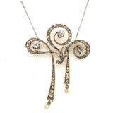 Vintage Art Deco Diamond Bow Pendant Necklace - KFKJewelers