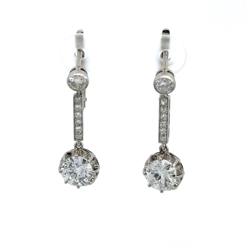 Vintage Art Deco Platinum 2.4CT Diamond Drop Earrings - KFK, Inc.