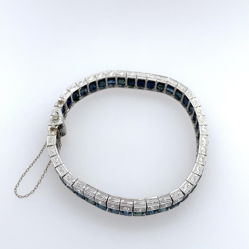 Diamond & Created Sapphire Filigree Vintage Bracelet, Art Deco 14k &  Platinum Filigree Panels. - Addy's Vintage