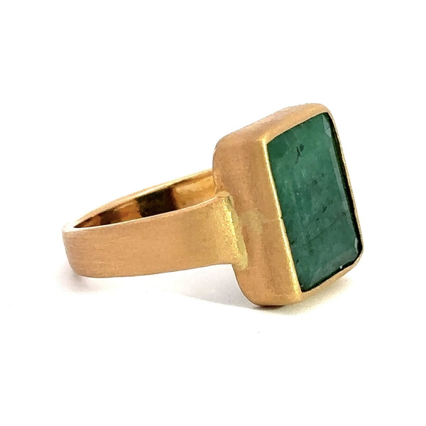 Vintage Emerald-Cut Emerald Ring, Bezel-Set in 22KT Gold - KFK, Inc.