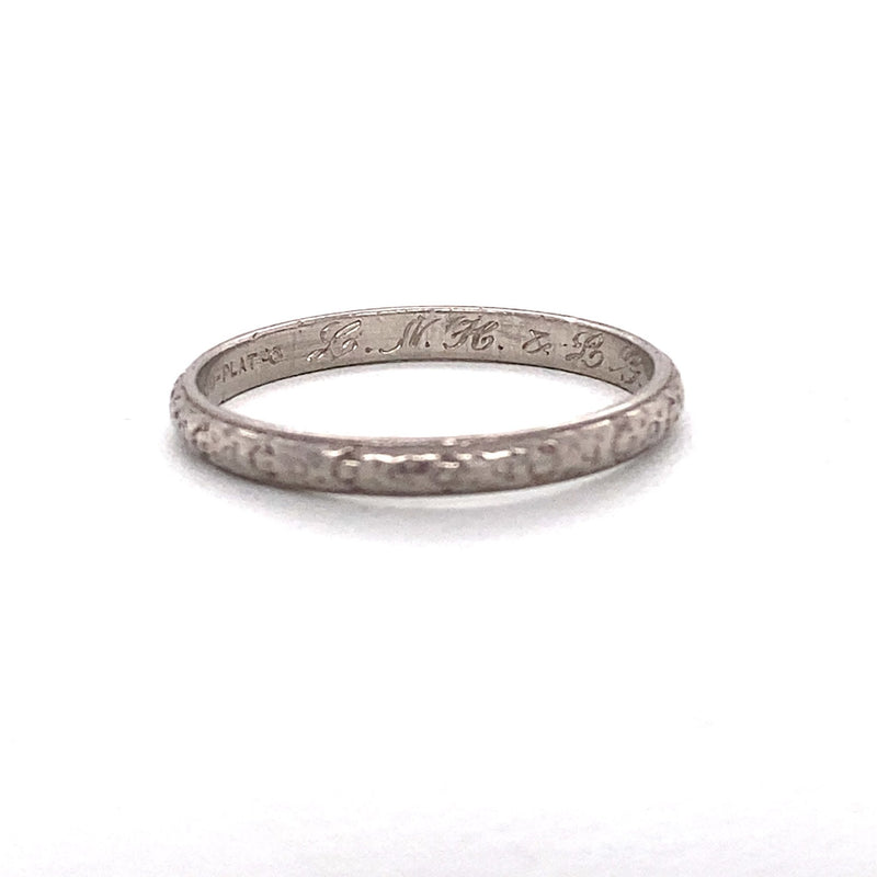 Vintage Platinum Band with Engraved Design, Dated 1929 - KFKJewelers