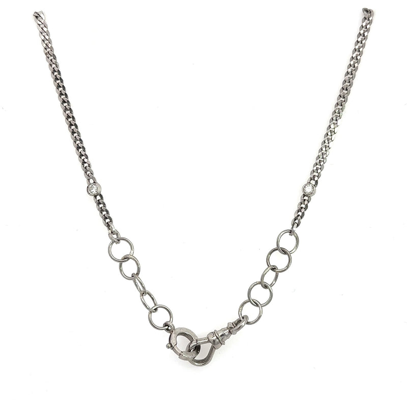 Vintage Platinum Curb Chain with Two Bezel-Set Diamonds - KFK, Inc.